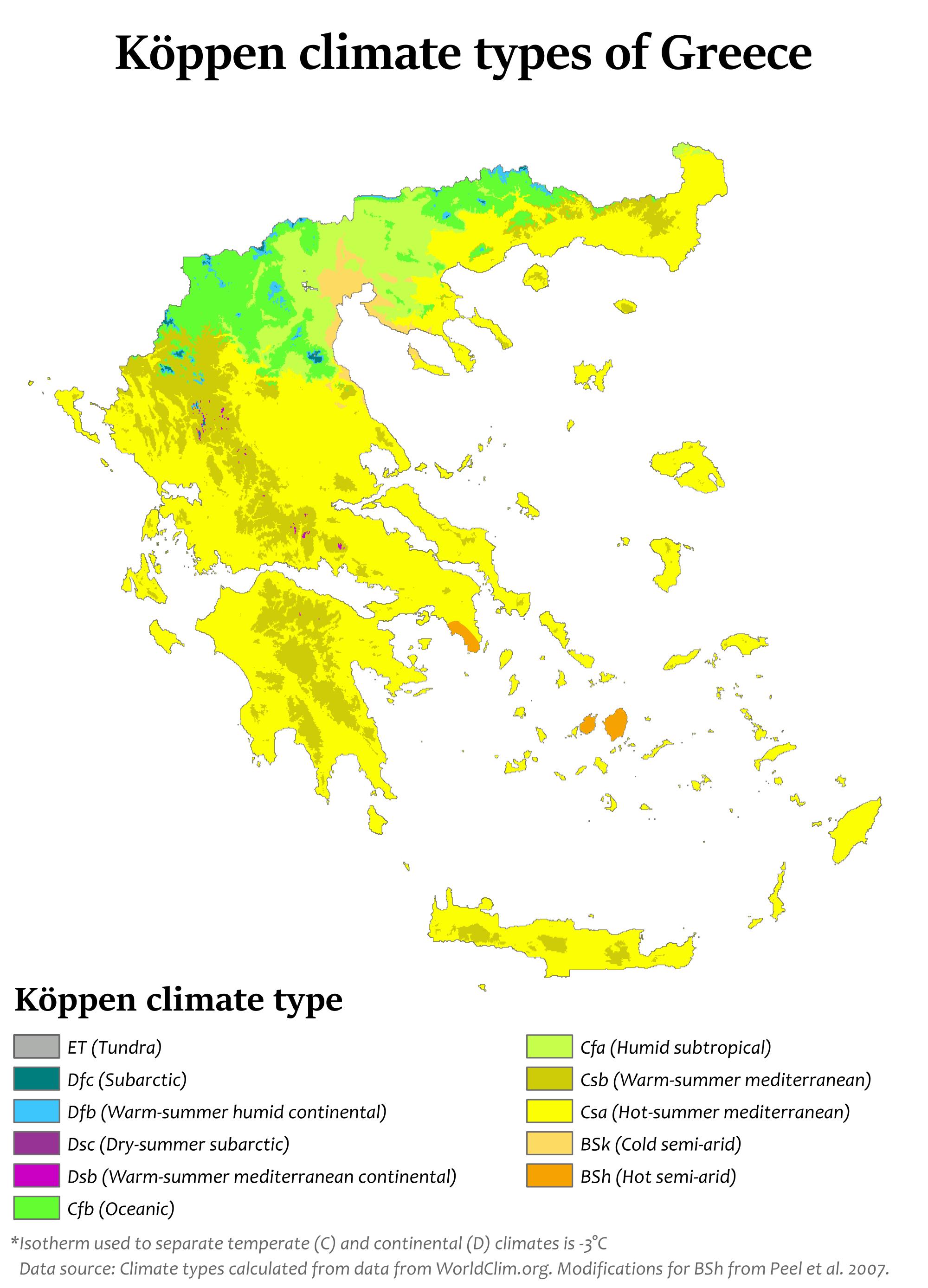 Greece climate map Climate map of Greece (Southern Europe Europe)