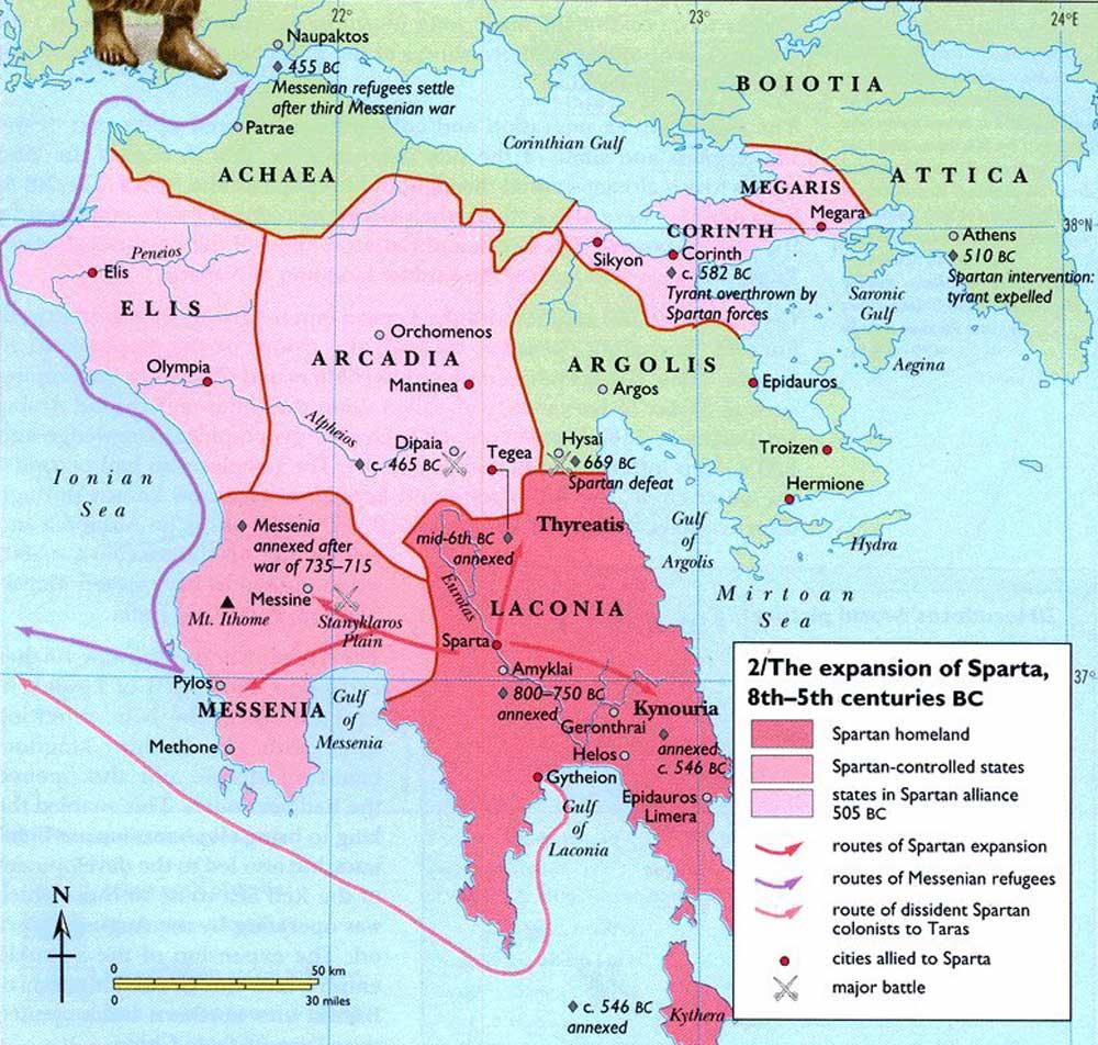 Sparta Ancient Greece Map 