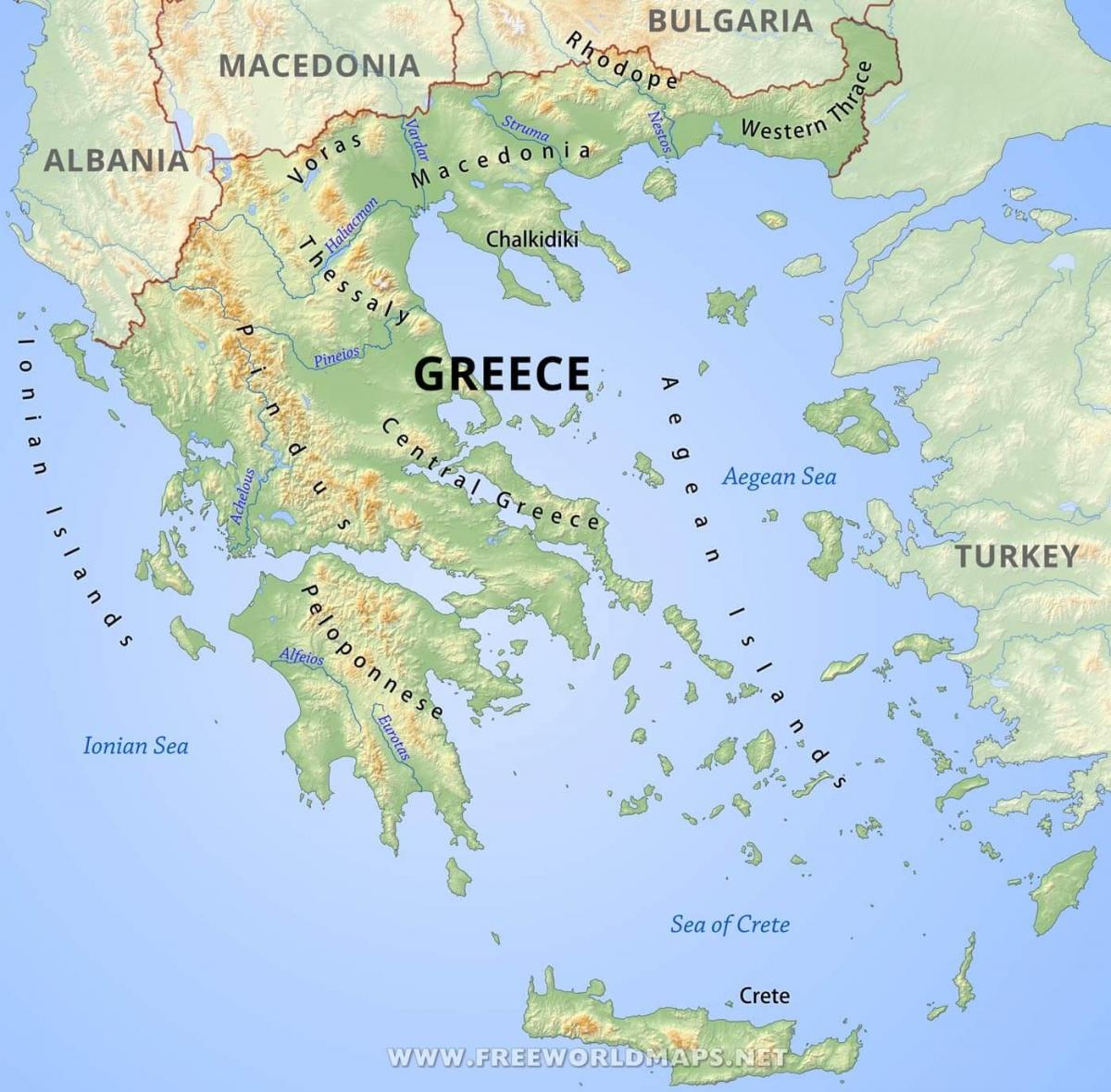 map of Greece mountains