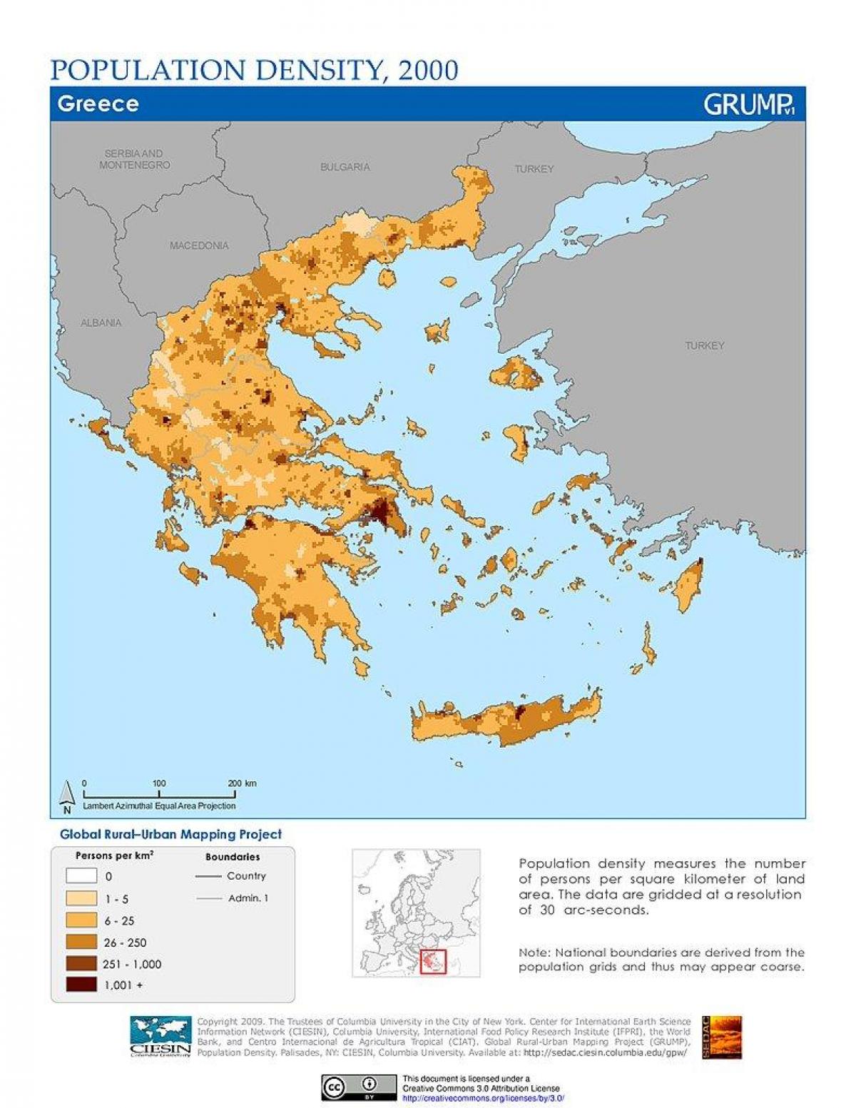 population density map of Greece