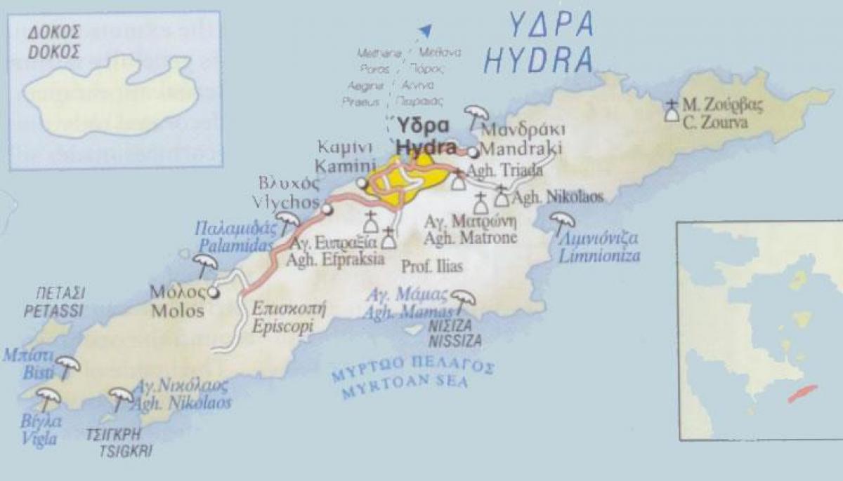 map of Hydra Greece